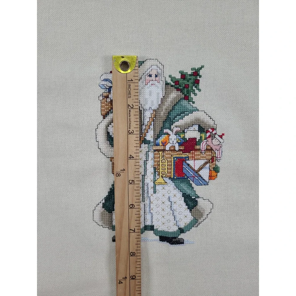 Handmade Finished Cross Stitch Old World Santa Claus Christmas Decor 18x14.5